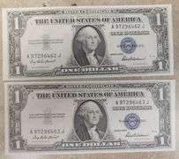6 Lots Of 2 (12 Notes Total) Consecutive Silver Certificates, UNC