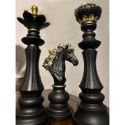 3 Large Black with Gold Chess Pieces