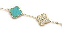 925 Sterling silver 12mm turquoise and cubic zirconia clover link bracelet