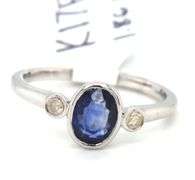 Exquisite Oval Emerald-Cut Blue Sapphire & Diamond Ring in 925 Sterling Silver