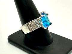 14 Kt. White Gold Plate 3.5 Ct. Simulated Swiss Blue Topaz Ring