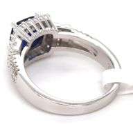 Blue cushion cut and white round cubic zirconia ring in 925 sterling silver