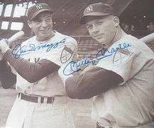 HAND SIGNED JOE DIMAGGIO AND MICKEY MANTLE 8X10 MOUNTED IN A 11X14 DISPLAY WITH COA