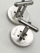 925 Sterling Silver Round Button Style Striped Pattern Cufflimks