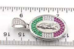 925 Sterling silver green, white and red cubic zirconia religious pendant