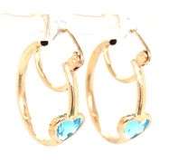 10kt Yellow gold heart shaped blue topaz hoop earrings