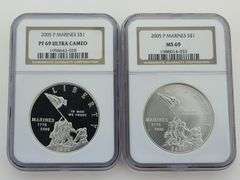 2005-P Marines Silver Commemorative Dollars, NGC MS69 & PF69 Ultra Cameo