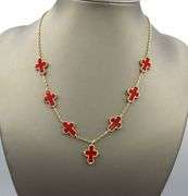 925 Sterling silver coral cross link necklace
