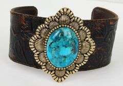 Barse Tooled Leather Turquoise Cuff