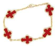 925 Sterling silver coral cross link bracelet