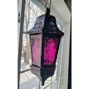 Hanging Lantern with Purple Glass Panels
