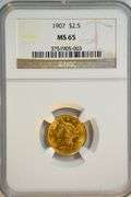 Shimmering Gem BU 1907 US $2.50 Liberty Gold Piece. NGC MS65