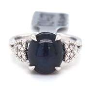 Darling 6.59CTS Cabochon-Cut Blue Sapphire & Diamond Ring in Sterling Silver