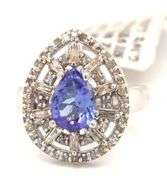 Elegant 1.17CTS Pear Shaped Tanzanite and 0.40CTW Diamond Ring in 14KT White Gold Over Sterling Silv