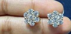 14K Yellow Gold Round Brilliant Cut Diamond Cluster Earrings of 2.60 CT