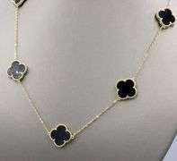925 Sterling silver 7 clover black onyx link necklace