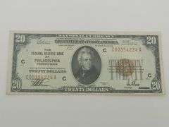 1929 $20 National Banknote, Federal Reserve Bank Of Philadelphia