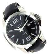 Longines Conquest 43mm black dial on leather strap watch