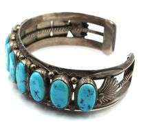 Vintage 925 sterling silver signed Turquoise cuff bangle