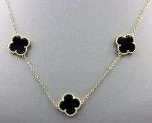 925 Sterling silver 5 clover black onyx link necklace