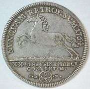 Scarce 1764E German States 2/3 Thaler Silver Piece in VF+