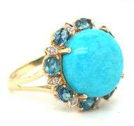 10kt Yellow gold turquoise and oval topaz and diamond halo ring