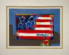 Peter Max Original Mixed Media with Acrylic Signed 'Flag With Heart' with Park West Certificate