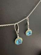 Genuine Blue Topaz & Peridot Halo Earrings in 925 Silver – Brilliant Color Contrast