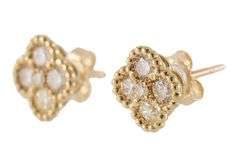 New 1.03ctw Round Diamond Clover Shaped Stud Earrings in 14K