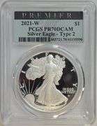 PREMIER 2021-W Flawless Proof $1 Silver Eagle (Ty 2). PCGS PR70DCAM