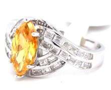 Yellow marquise and white baguette cubic zirconia ring in 925 sterling silver