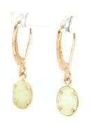 14kt Yellow gold oval green Jade bezel set drop earrings