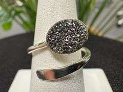 Sterling Silver 925 Titanium Coated Druzy Agate Crystal Stone Ring Adjustable Spoon Band