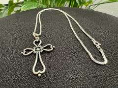 Elongated Heart Ornate Filigree Swirl Cross Pendant .925 Sterling Silver Charm