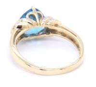 9kt Yellow gold 3ct Trillion swiss blue topaz and diamond accent ring