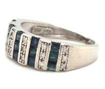 14kt White gold channel set square sapphire and diamond ring