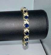 White Gold Plated Huge 11 Ctw Lab Simulated Diamond and Blue Sapphire Tennis Bracelet