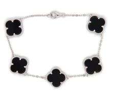 925 Sterling silver 5 clover black onyx link bracelet