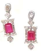 Darling 4.90CTW Emerald-Cut Rubies & Diamond earrings in 14K White Gold Over Sterling Silver
