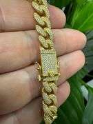 Gold Plated 925 Sterling Silver 9.5mm Miami Curb CZ Encrusted Chain New 9"