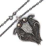 925 Sterling silver diamond double horse pendant on chain