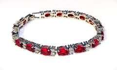 18 Kt White Gold Plated Lab Simulated 16.5 Cttw Red Ruby Diamond Tennis Bracelet