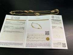 CERTIFIED 18K YELLOW GOLD LONG STATION NECKLACE WITH DIAMONDS