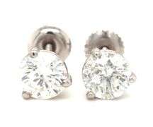One pair of 14kt White gold 2.11ctw round brilliant cut diamond stud earrings