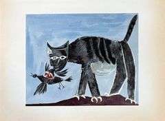 Highly Collectible Picasso Original Color Pochoir, Cat Biting a Bird