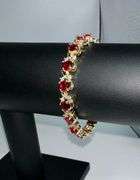 Beautiful 14 Kt Yellow Gold Plated Lab Simulated 16.5 Cttw Red Ruby Diamond Tennis Bracelet