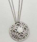 925 Sterling Silver Filigree Round Crystal Pave With carved Rose Motif In Center Pendant With Double