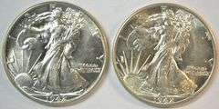 Blazing Gem BU 1942 and 1945 'P' Mint Walking Liberty Half Dollars