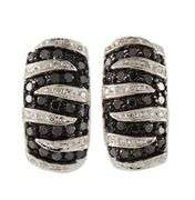 0.65ctw Black and White Diamond Striped Omega Back Earrings in 14K