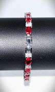 18 Kt White Gold Plated Lab Simulated 16.5 Cttw Red Ruby Diamond Tennis Bracelet